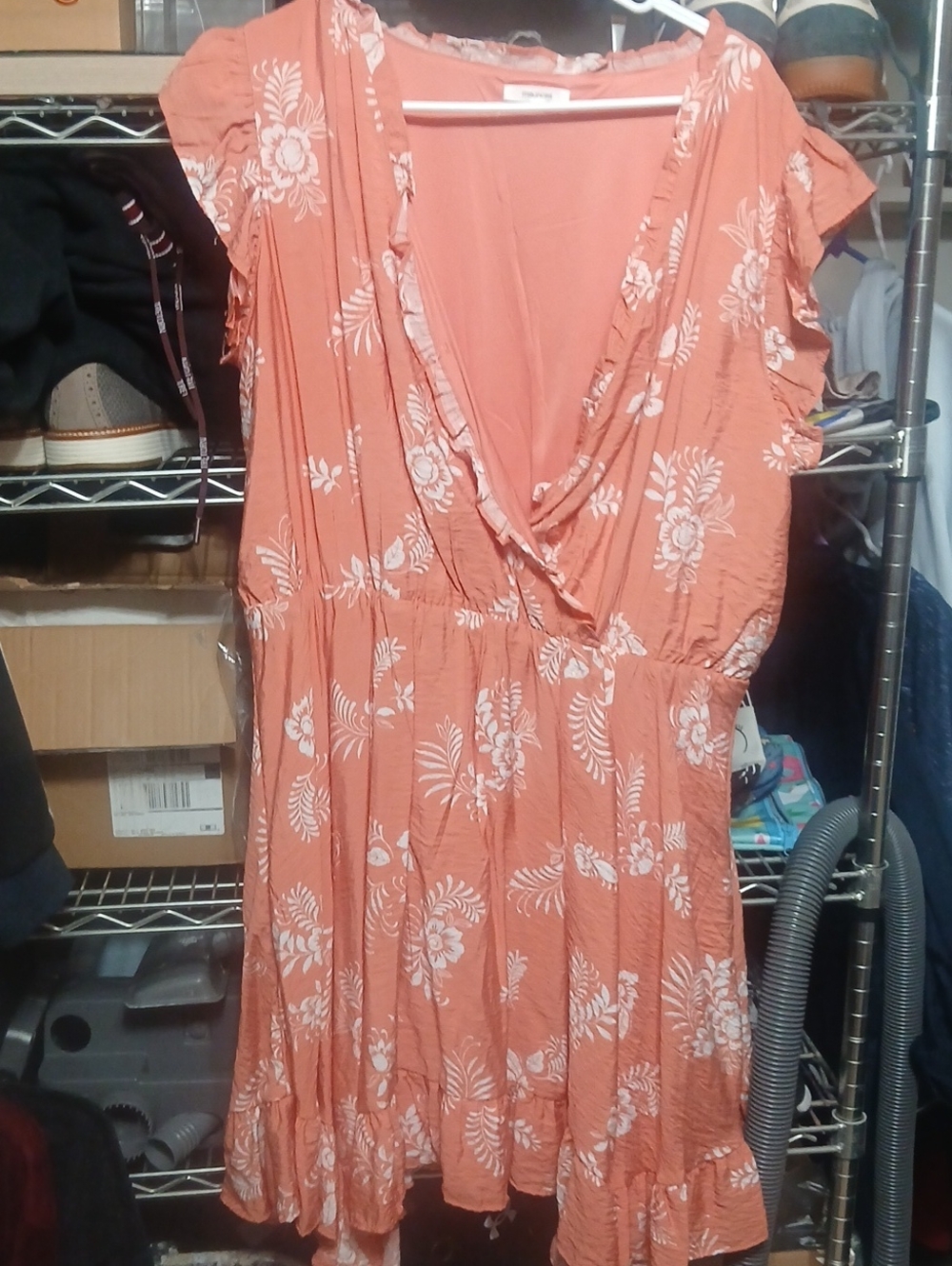 Maurices Coral-Peach Floral Midi Dress